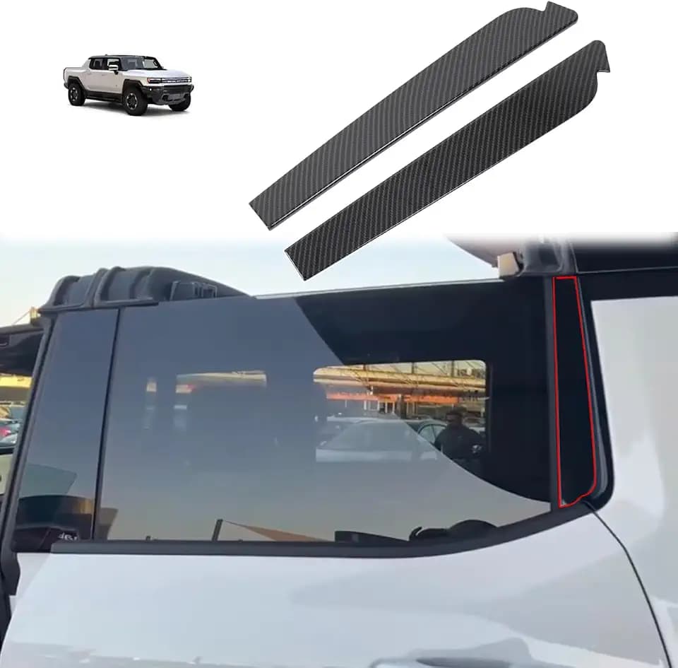 for Hummer EV Pickup Accessories Automobile Door Window Trim Pillar Post C Pillar Molding Trim Fit for Hummer EV Truck 2022-2024 2025+ 2PCS ABS Outside Anti-Scratch Window Trim (Carbon Fiber Pattern)