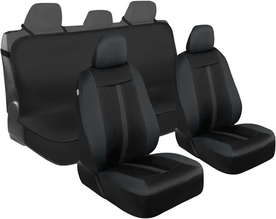 Motor Trend Front & Rear Car Seat Covers Full Set - Charcoal Cloth Bucket Seat Covers for Front Seats + Waterproof Rear Split Bench Cover – Universal Fit for Car Truck SUV Van Interior Protection