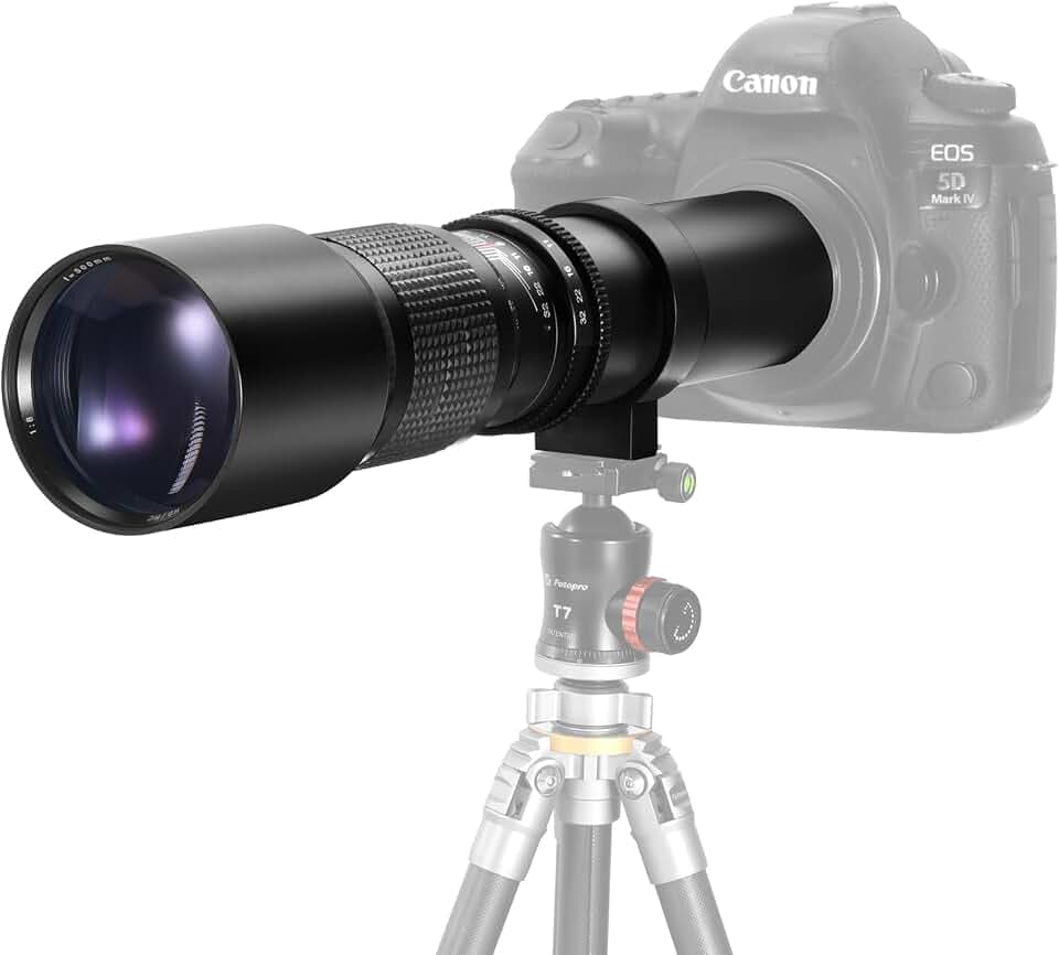 EF/EF-S 500-1000mm F8 Telephoto Lens(MF) Manual Focus for Canon EOS Rebel T8i/T7i/T7/T6i/T5/T3i/T2i/XSi/T100/60D/90D/80D/70D/50D/5D Mark IV/6D II/7D II/1D X III II - Manual DSLR Cameras Lenses