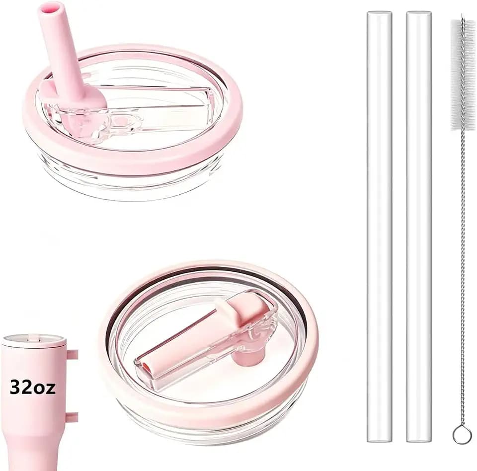 32 oz Tumbler Flip Straw Lid Replacement Fit for HydroJug Traveler （Only）,2 Pack Leak Proof Lid ,Replacement Spill Proof Reusable Tumbler Cover Compatible with 32oz HydroJug Cup Accessories (Pink)