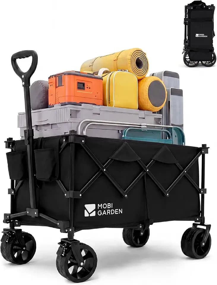 MOBI GARDEN 330Lbs Collapsible Folding Wagon Cart with Wheels 190L Capacity