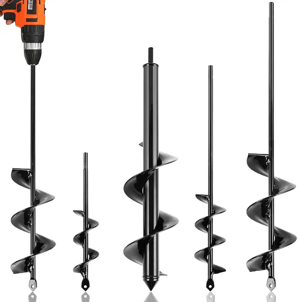 KENDO Auger Drill Bit for Planting Set of 4, Garden Ground Earth Spiral Drill Bits and Bulb Planter Tool for 3/8" Hex Drive Drill, for Post Hole Digger, Bulb Bedding Digging, Plant Rapid Planter