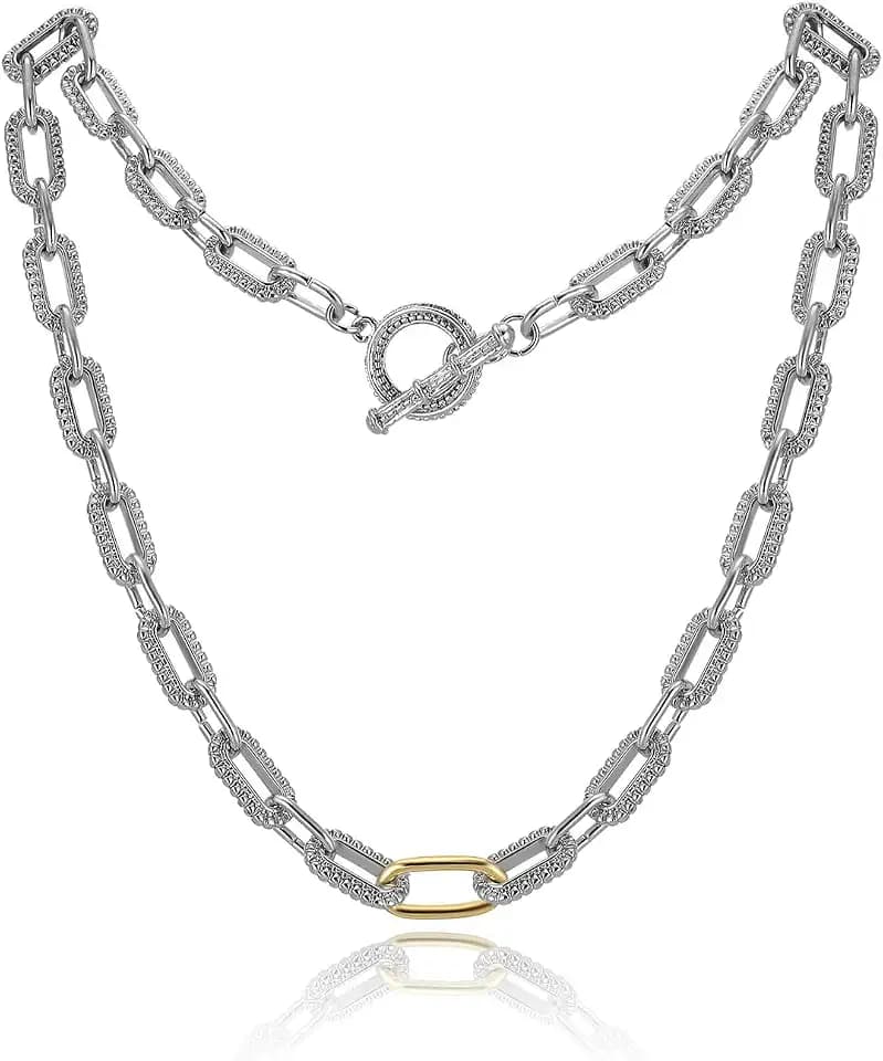 Mytys Women's Link Necklace 18k Gold Plated Double Twist Wire Gold and Silver 2 Tone Chain Necklaces Christmas New Year Jewelry