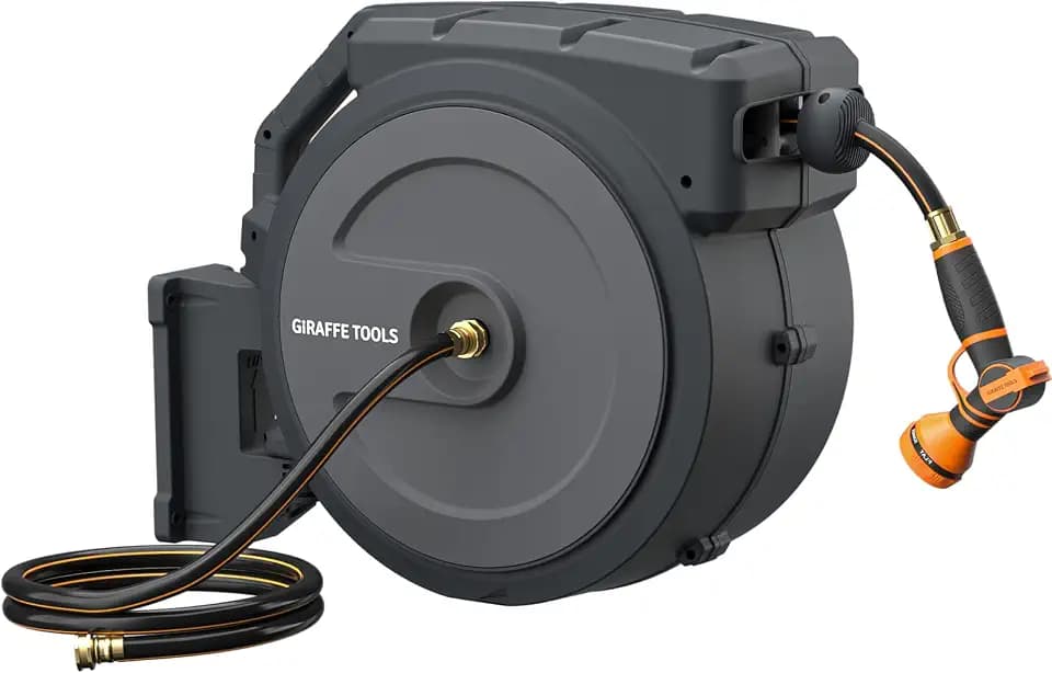 Giraffe Tools Retractable Garden Hose Reel 5/8" 90FT Auto Rewind Wall Mount