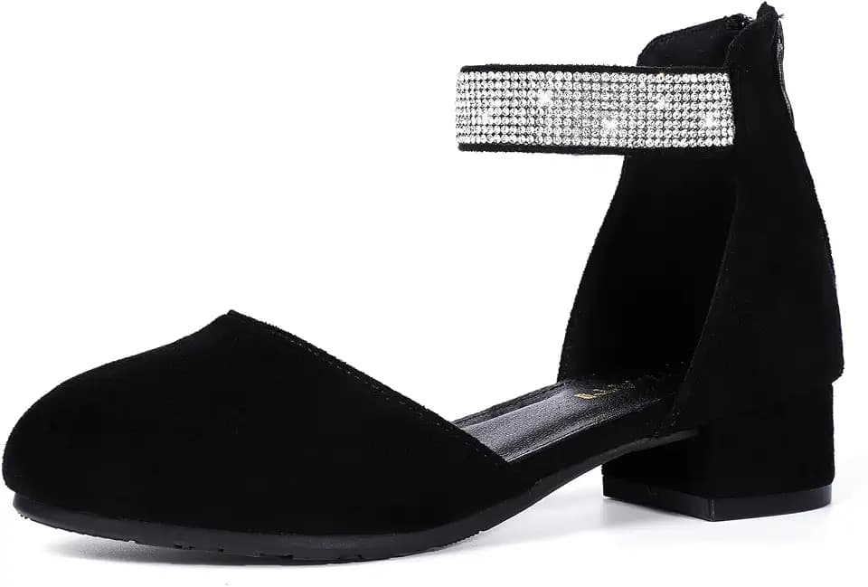 Girls Heels Closed Toe Chunky Sandals Dress Shoes Flower Girl Ankle Strap Pointed Toe Heeled Little Big Kid Wedding Party School Pump Shoes