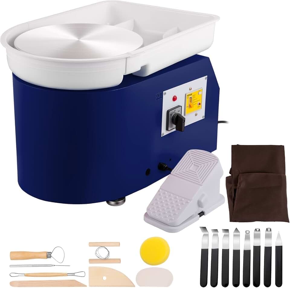 VEVOR Töpferscheibe 350 W, Keramik Rad Maschine 220 V, Elektrische Töpferscheibe 28 cm Plattenteller, Fußpedaleinstellung, 60 dB, Drehscheibe Töpferei Kunstwerk DIY Basteln 300 U/min, Blau, 13,3 kg