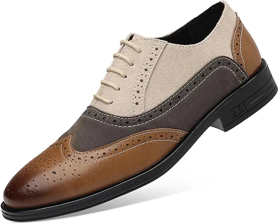 Men's Retro Brogue Dress Shoes Wingtip Suede Leather Oxfords Formal Business Casual Wedding Derby Shoes