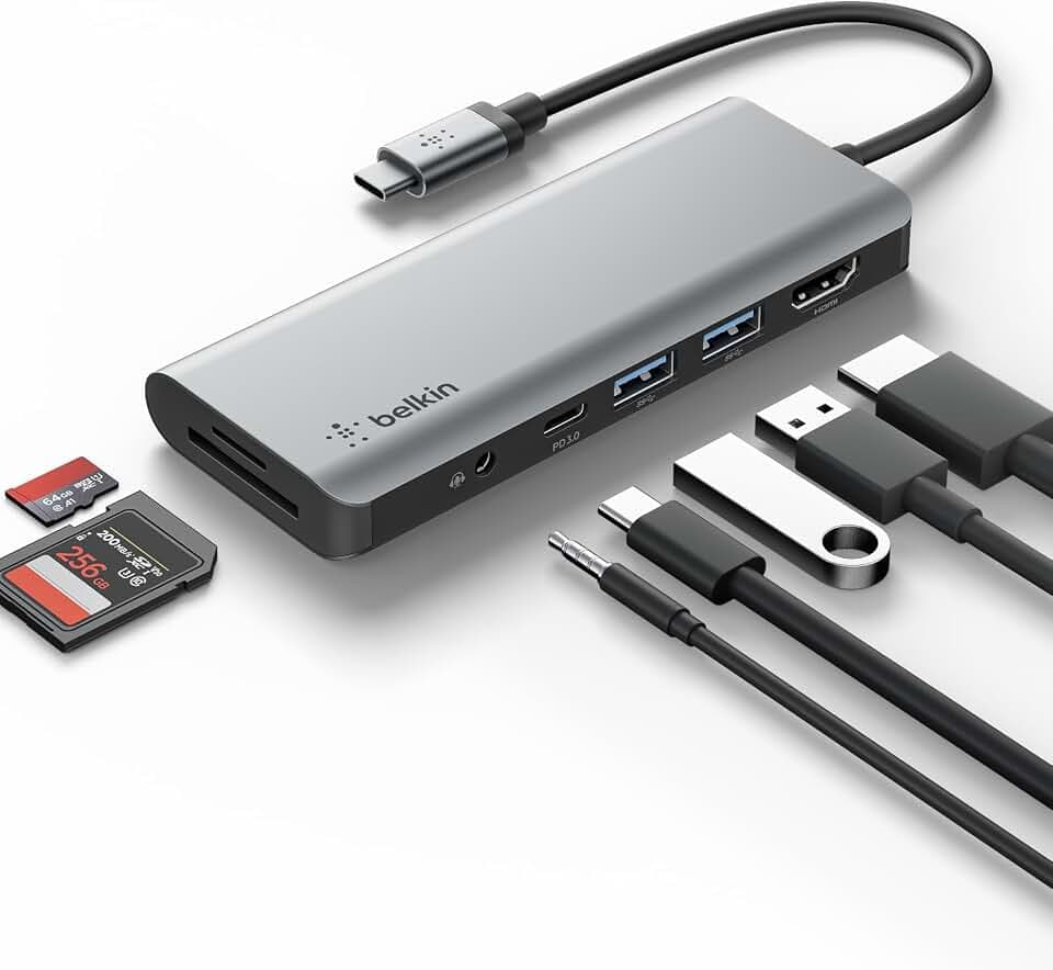 Belkin USB-C Hub, 7-in-1 MultiPort Docking Station for MacBook & Windows - 85W USB-C Power Delivery 3.0, 4K HDMI 1.4, 2x USB-A 3.0, SD 3.0, Micro SD 3.0, & 3.5mm Audio Jack