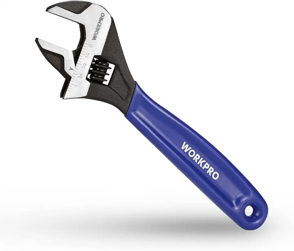 WORKPRO 8-Inch Adjustable Wrench, Cr-V Steel Wide Jaw Black Oxide Wrench
