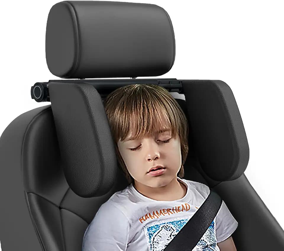 Car Headrest Pillow,Head, Neck Support Pillow,U Shaped Car Sleeping Pillow,180° Adjustable,Improve Head and Neck Posture and Adjust Sleep Position,Suitable for Kids and Adults (Black)