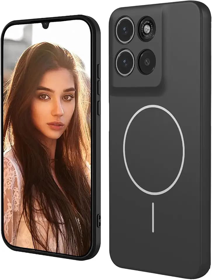 HAOYE Magnetische Hülle für Motorola Moto G56 5G, Kompatibel mit MagSafe, Flüssigsilikon Handyhülle mit Mikrofaserfutter, Stoßfester Bumper Schutzhülle - Schwarz