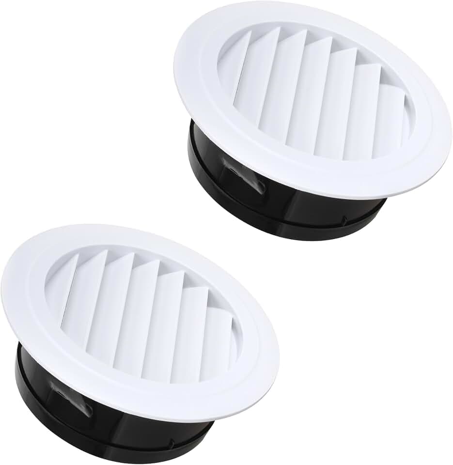 6 Inch ABS Round Soffit Vent with Built-in Screen Mesh - White Louver Grille Cover for Home, Bathroom, Office, Kitchen Ventilation (2-Pack)