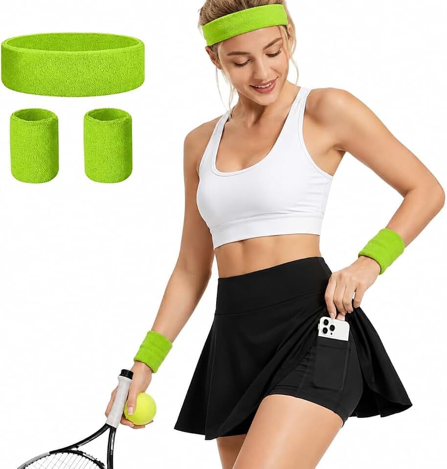 Tennisrock Damen, Rock mit Hose Drunter, 1 Schweißband Set, Sportrock Hohe Taille, Hosenrock Damen Läuft Yoga Golfrock Minirock Schwimmen Skort Sommerrock mit Tasche, Plissierte Röcke Schwarz