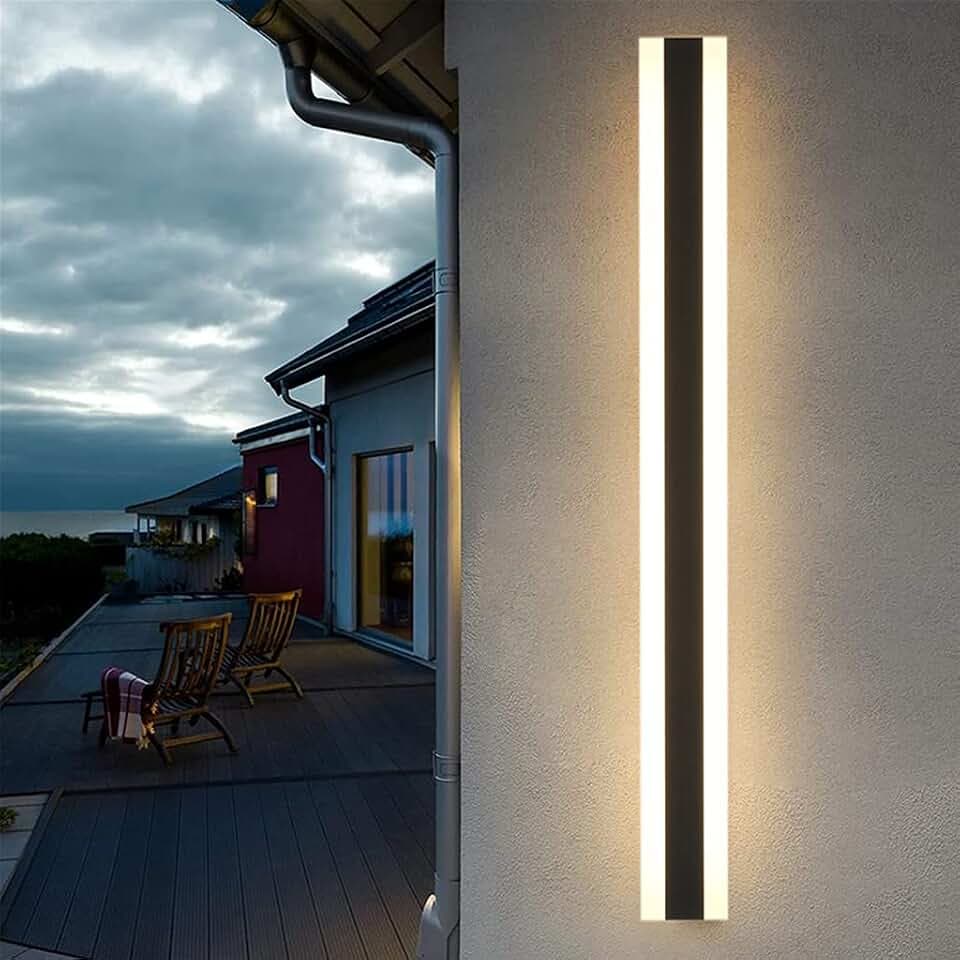 LUOLONG LED Lange Wandlampe Villa Wandlampe Villa Porch Außen IP65 Wasserdicht Wandleuchten Schwarz Lange Lichtleiste Aluminium Aussen Acryl Warmes Licht Gartenleuchte-100CM,Warmes Licht