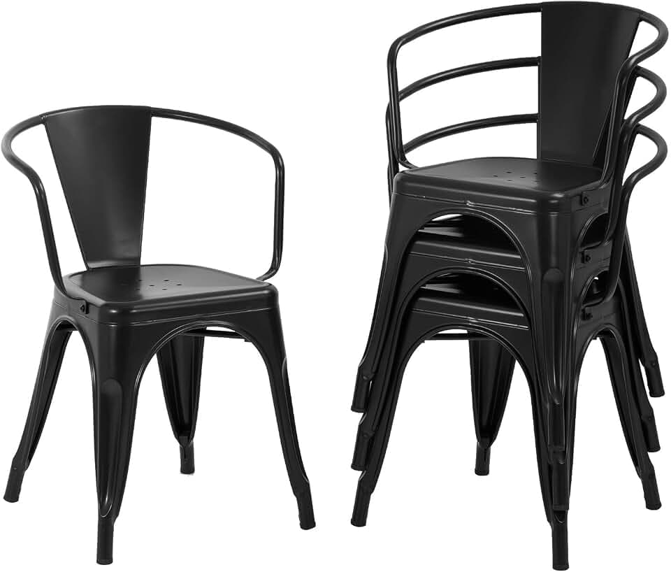 FDW Dining Chairs Set of 4 Metal Chair For Indoor, Outdoor, Patio, Kitchen, 18 Inch Seat Height Restaurant Chair, Tolix Side Stackable Bar Chairs 330LBS Weight Capacity,Black
