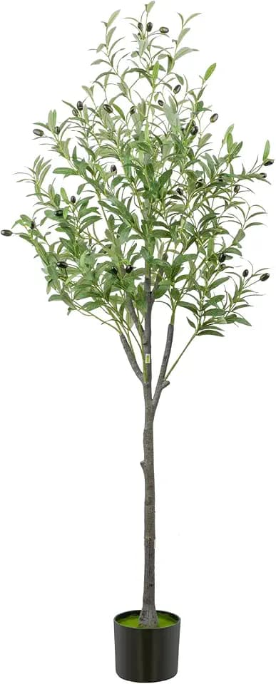 Artificial Olive Trees Indoor, 5FT Faux Olive Silk Tree with Black Pot, Fake Silk Artificial Olive Tree, Low Maintenance Realistic Trunk & Branches, Lifelike Fruits, Easy Assembly Indoor Plant