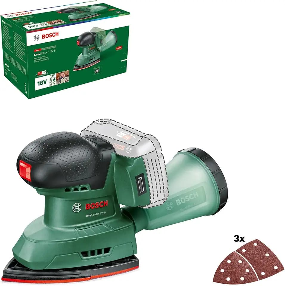 Bosch Akku-Multischleifer EasySander 18V-8 (Ohne Akku; 18 Volt System; für die DIY-Holzbearbeitung; 3x Schleifblätter; im Karton)