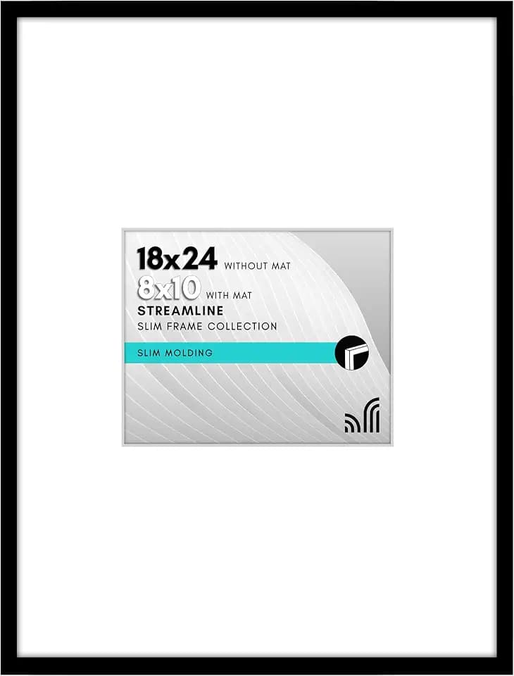 Americanflat Posterrahmen mit poliertem Plexiglas, 45,7 x 61 cm, Verwendung als 25,4 x 20,3 cm Rahmen mit Passepartout oder 45,7 x 61 cm ohne Passepartout, Streamline Collection, dünner Bilderrahmen