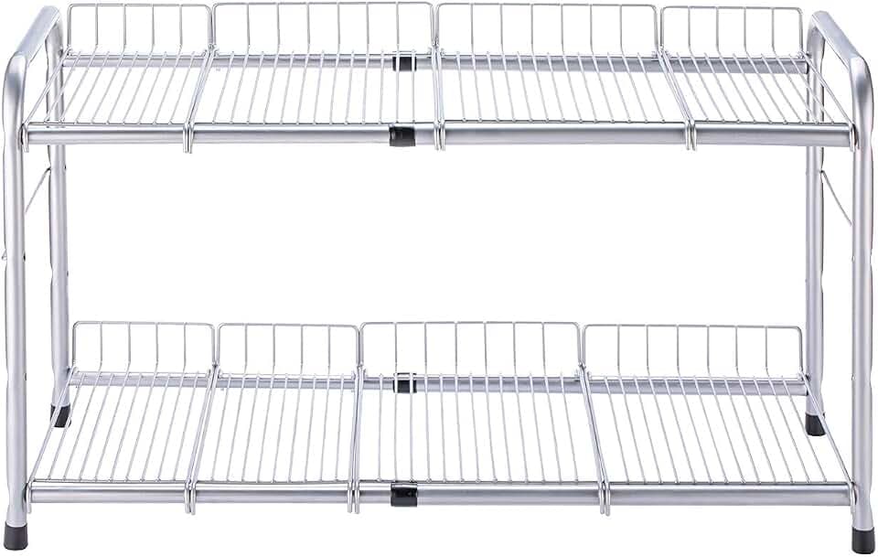 FlagShip 2 Tier Under Sink Organizers and Storage Rack Expandable Cabinet Shelf for Kitchen Bathroom Silver (17-25 inches)