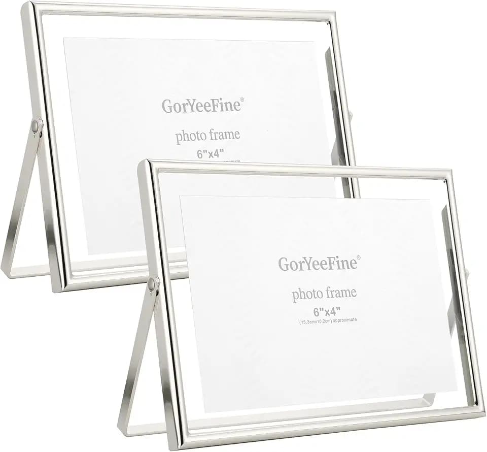 Silver 7x5 Floating Frame Set of 2 for Photo Sizes(5x3.5'',6x4''),Adjustable Tabletop/Shelf Photo Frame,Classy Gift Choice for Wedding,Christmas,Birthady,Home Decor.