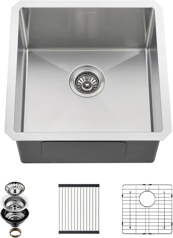 Undermount Kitchen Sink, 18 x 18 x 10 Inch Single Bowl Bar Sink 16 Gauge T-304 Stainless Steel Kitchen Sinks with Accessories