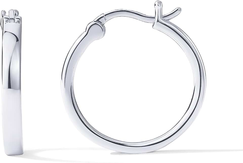 PAVOI 14K Weißgold plattiert 925 Sterling Silber Post Lightweight Creolen | 20mm | 20mm | Creolen aus Weißgold für Damen
