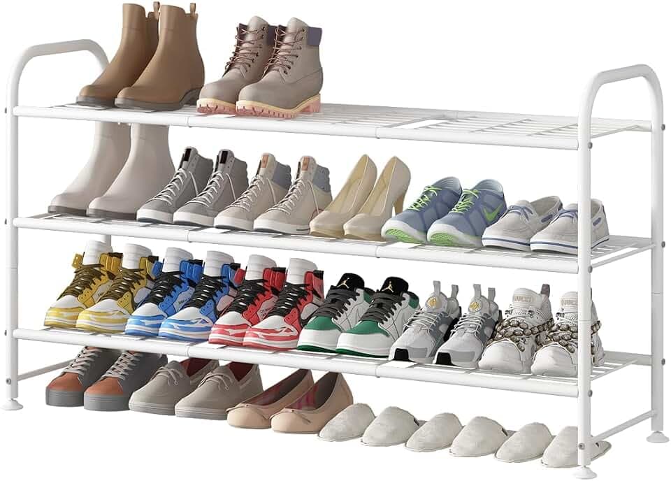 LINZINAR 3 Tier Long Shoe Rack for Closet Metal Shoe Organizer for Entryway