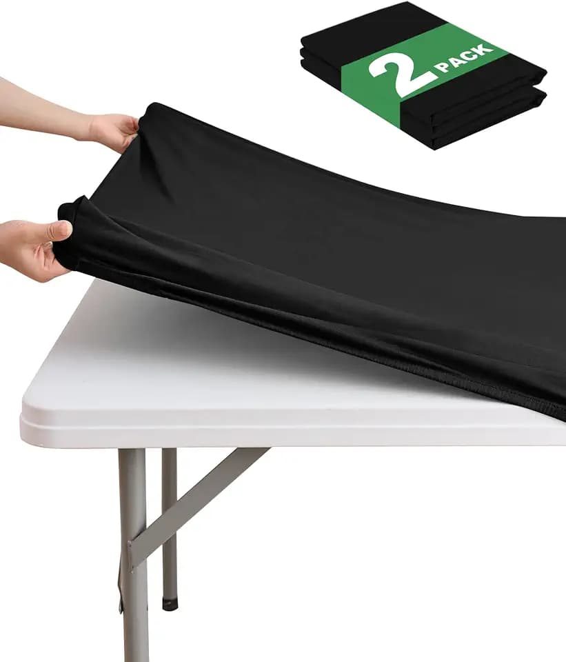 Fitted Card Table Covers Square Tablecloth, 36x36 Inch, Black, 2 Pack
