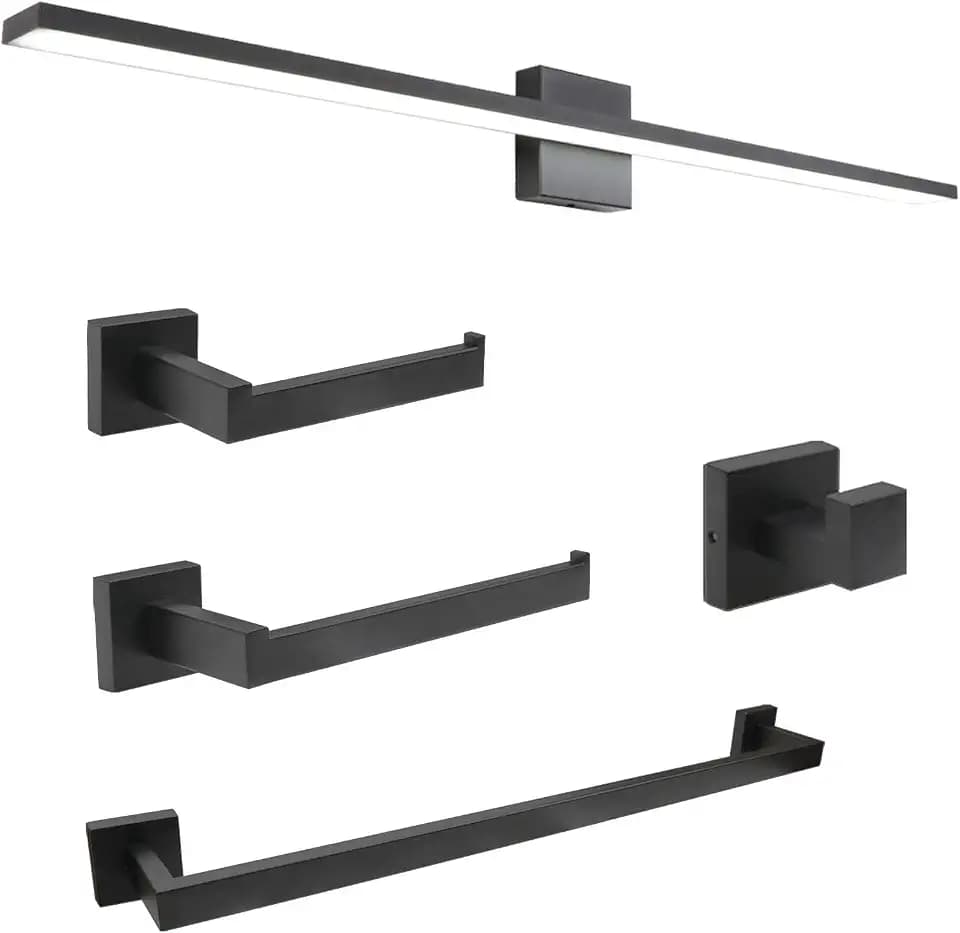 Ralbay 40in Modern LED Black Vanity Light, 5-Piece All-in-One Bathroom Set, 38W Frosted Aluminum for Bathroom Vanity Lighting Fixtures Cool White 6000K