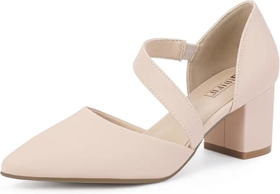 IDIFU IN2 Women's Pumps Closed Pointed Toe Low Block Chunky Comfort Heels