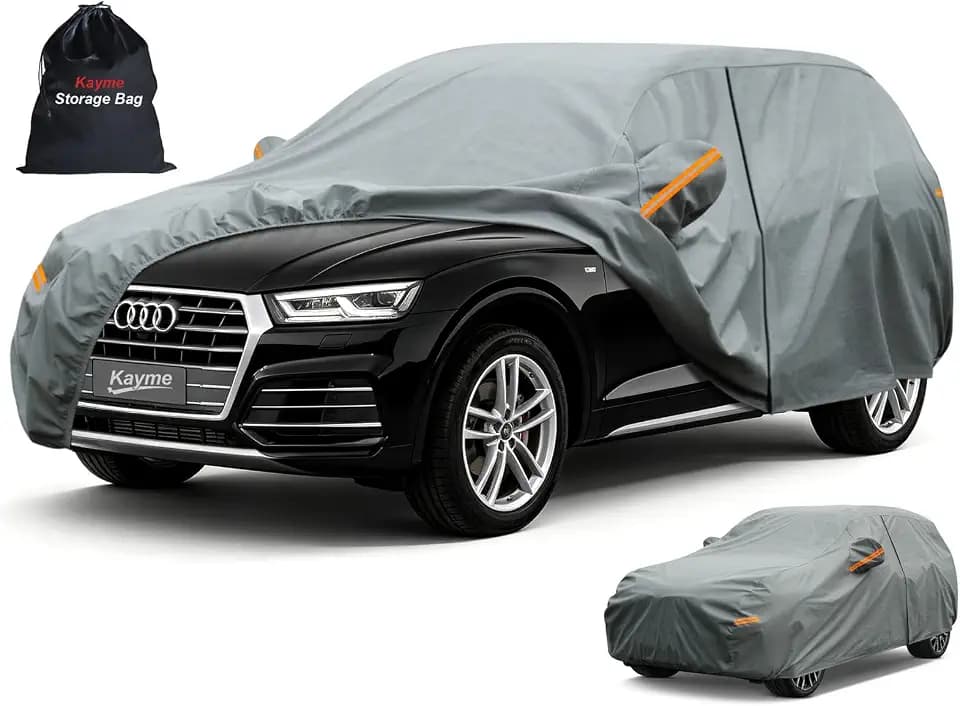 Kayme Heavy Duty SUV Car Cover Waterproof All Weather, Full Exterior Covers Sun Rain UV Protection. Universal Fit Audi Q5, BMW X3, Mazda CX-5, Hyundai Sante Fe, Tesla Model Y, Toyota RAV4, Honda CRV.