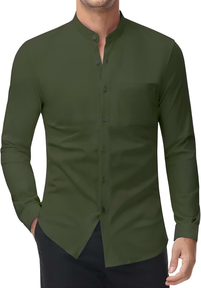 DEMEANOR Stretch Hemd Ohne Kragen Herren Langarm Stehkragen Business Hemden Slim Fit Freizeithemd Standhemd