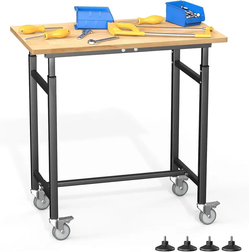 WALMANN Heavy Duty Rolling Adjustable Height Workbench 32" x 18" for Garage
