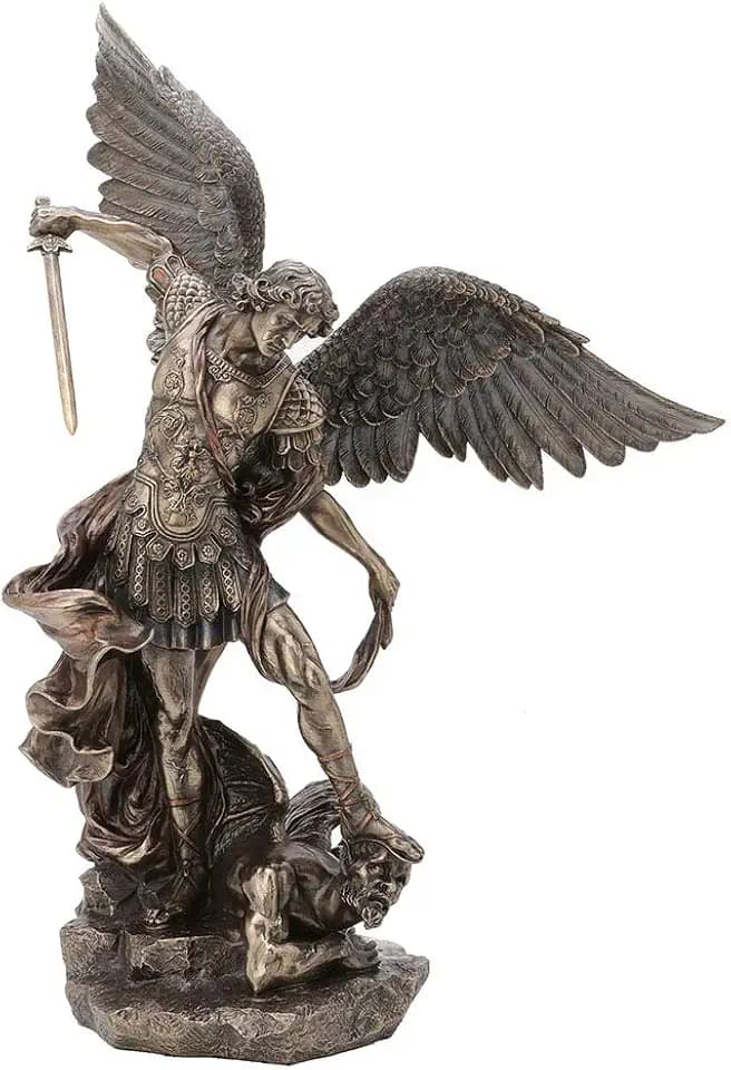 Veronese Design 21.5 Inch Saint Michael Standing Over Demon Archangel Warrior Antique Bronze Finish Sculpture Religious Figurine