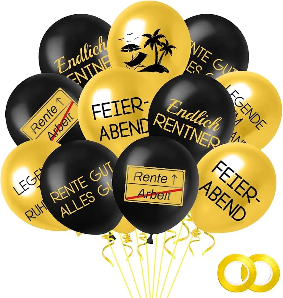 Ruhestand Luftballons, 36 Stück 12 Zoll Latex Ballons, Endlich Rentner Ballons, Rente Deko, Luftballons Schwarz Gold, Renteneintritt Geschenk für Männer Frauen Pensionierung Party