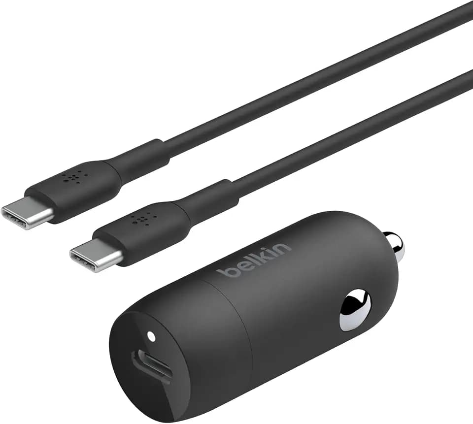 Belkin BoostCharge 30-W-Kfz-Schnellladegerät, Auto Ladegerät, kompaktes Modell mit USB-C-Power Delivery-Anschluss, inklusive USB-C/USB-C-Kabel, kompatibel mit iPhone 17 Galaxy S24, iPad, Pixel, mehr