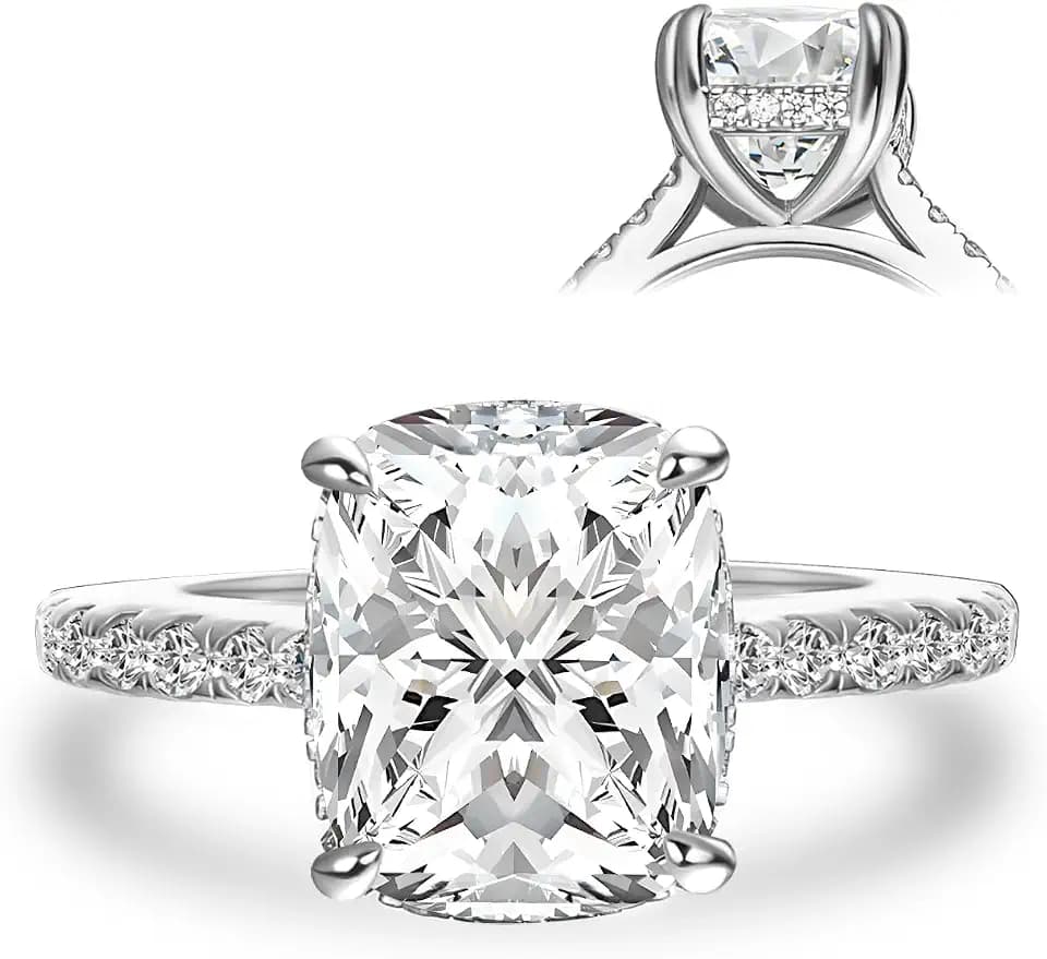 RODIFFY Silver 3.5CT Cushion Cut Moissanite Engagement Ring