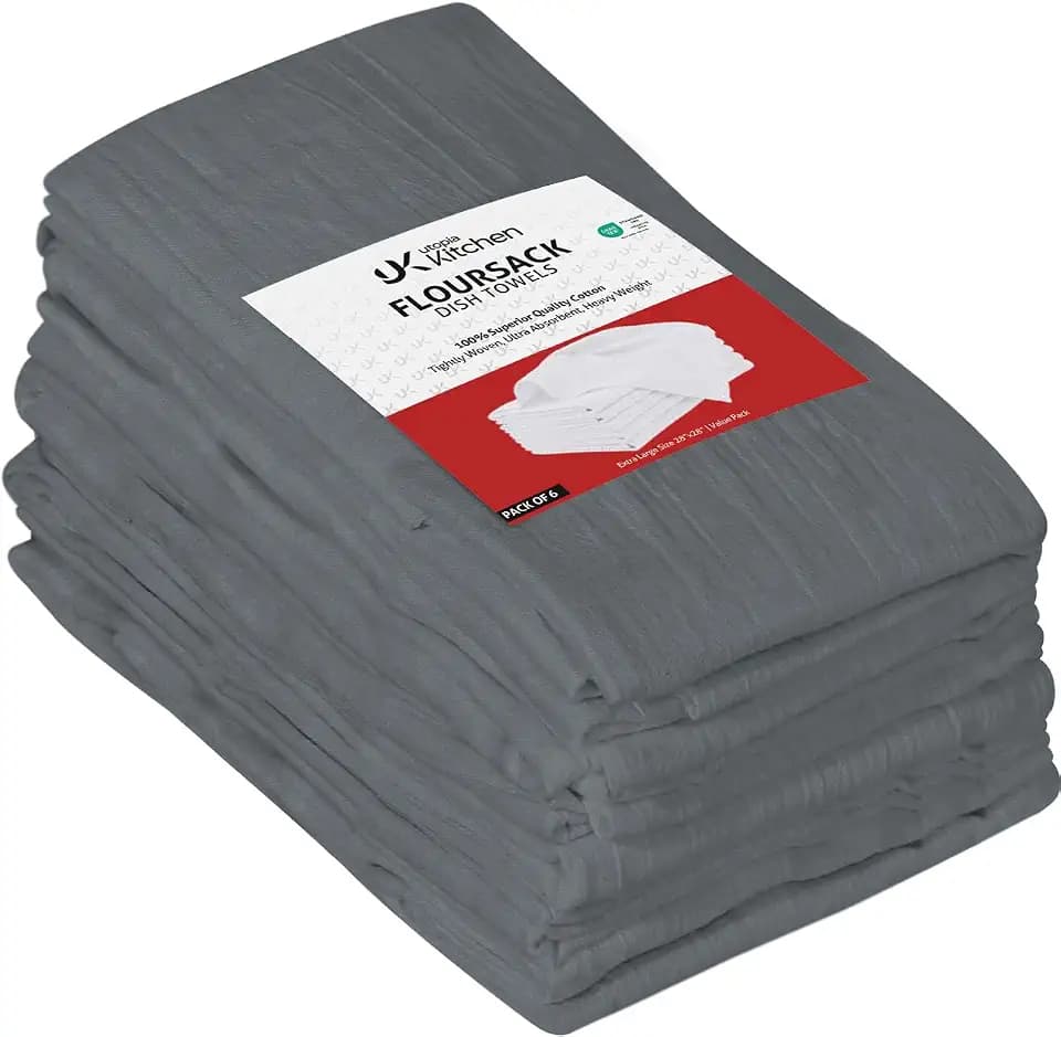 Utopia Kitchen Light Grey Flour Sack Towels [6 Pack-28 x 28 in] 100% Cotton