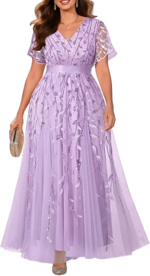 Pinup Fashion Plus Size Formal Wedding Guest Prom Evening Sequin Long Dress
