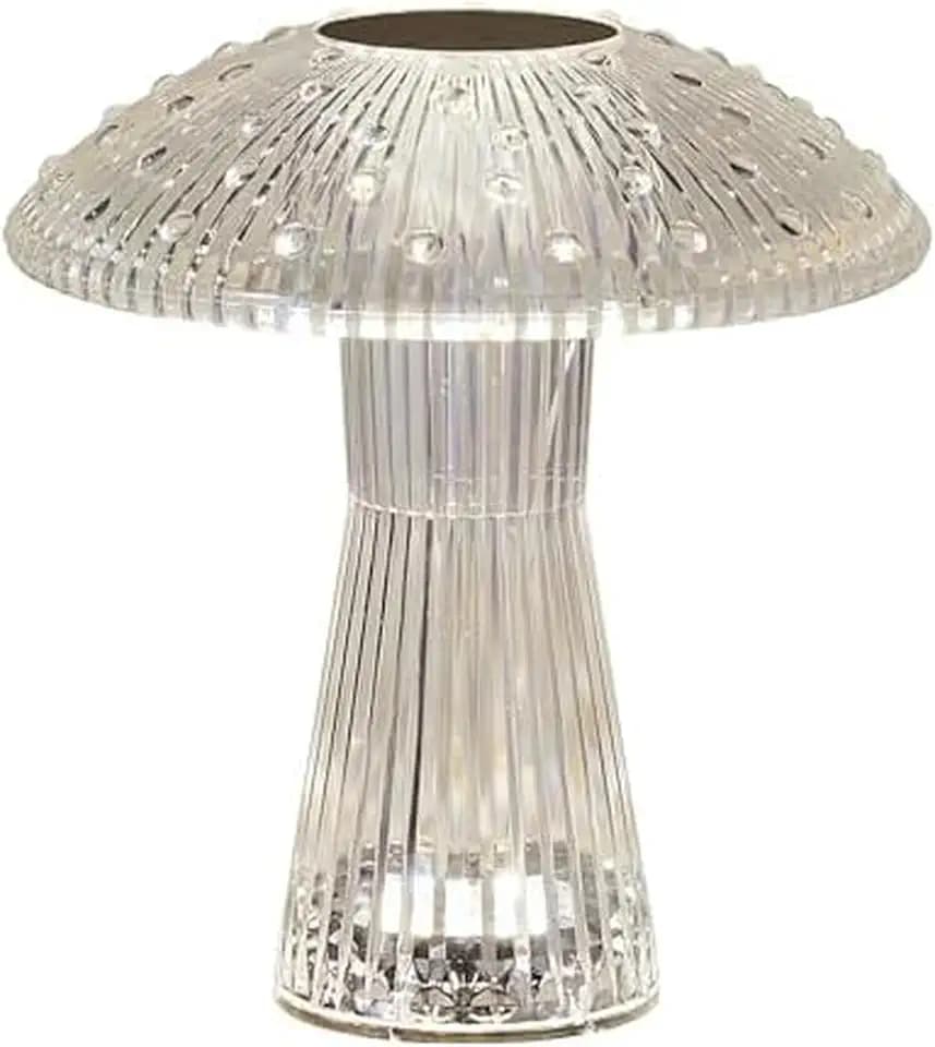 Mikasa Elements 8 Inch Mushroom Acrylic LED Rechargeable Table Lamp - Cordless Touch Dimmer, 3 Color Modes, USB-C Charging, Portable Desk Lamp for Living Room, Bedroom, Dining Area
