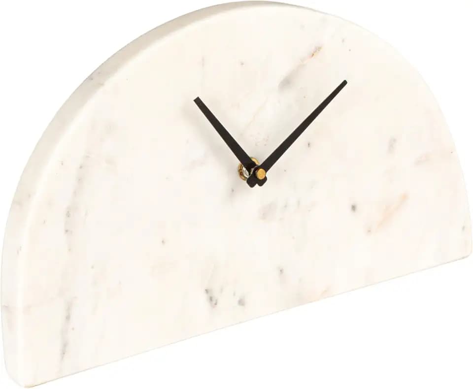 Bloomingville Decorative Half Moon Marble Mantel Clock, White and Black
