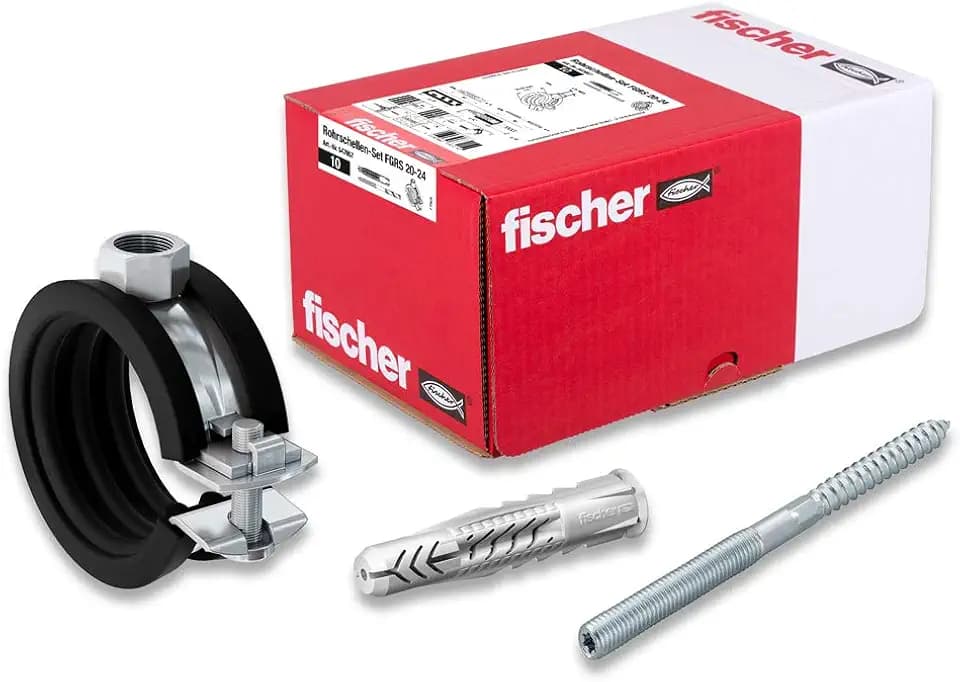 "fischer Rohrschellen-Set FGRS 20-24 gvz, Rohrschellen-Set mit 30 Teilen: 10 Stk. Gelenkrohrschellen FGRS 20-24,10 Stk. Stockschraube STST8x80,10 Stk. Universaldübel UX10x60, Art-Nr. 547057"