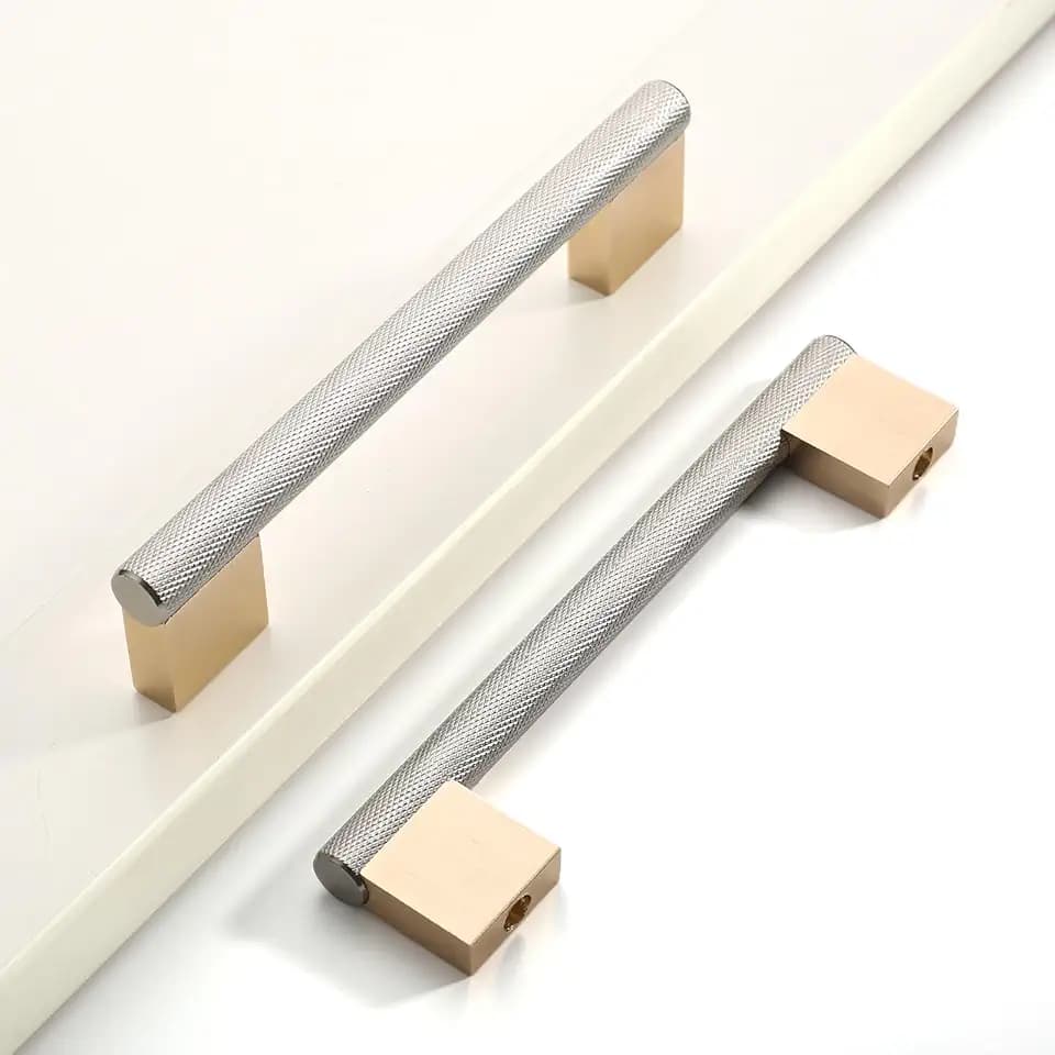 Gold & Brushed Nickel Knurled Cabinet Handles Kitchen Pulls 5 Inch 10 Pack