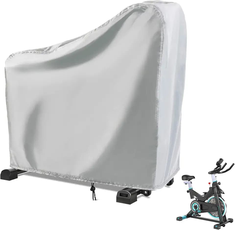 Heimtrainer-Abdeckung, aufrechte Fahrradabdeckung, Schutzhülle für Schreibwaren, Outdoor-Aufbewahrung, wasserdicht, staubdicht, ideal für Fitness im Innen- und Außenbereich (Silber)