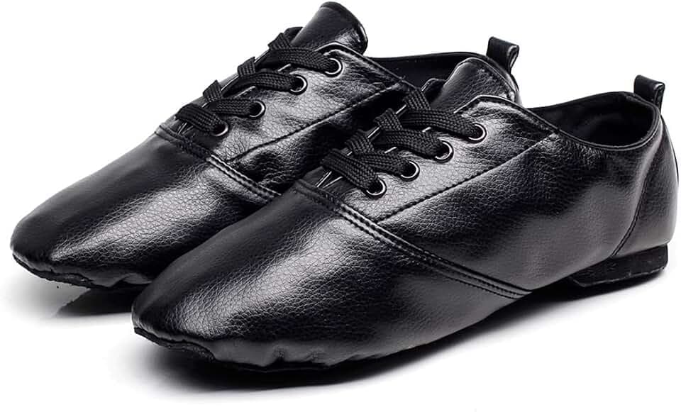 Damen Jazzschuhe mit Schnürsenkel Tanzschuhe, Moderne Ballettschuhe Gymnastikschuhe Leder Jazz Dance Schuhe mit Geteilte, Tanzstiefel Ballettschläppchen Ballerinas Gymnastikschläppchen Schwarz