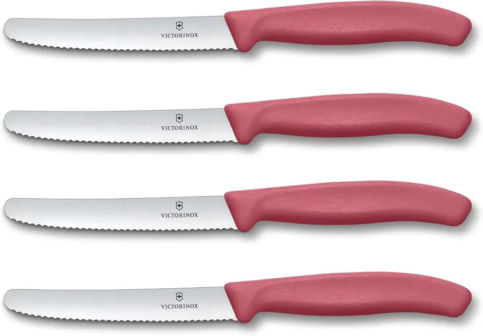 Victorinox Brötchenmesser, 4er Set, 11 cm Wellenschliff, Rot