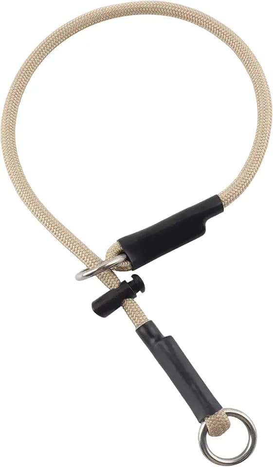 Slip Collar for Dog – 5/16” High-Strength Nylon Rope Pet Slip Collars with Spring-Loaded Adjustable Stopper for Small, Medium Dogs (Khaki, 18 inch)