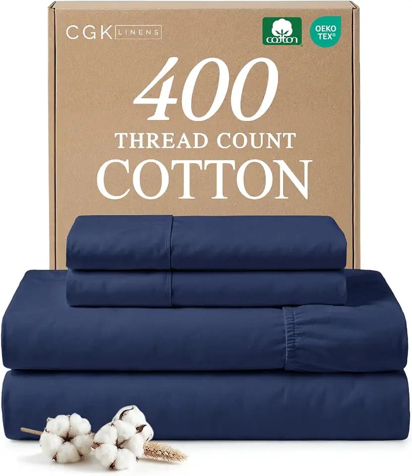 Queen 4 Piece 100% Cotton Sheet Set - 400 Thread Count Sateen - Navy Blue