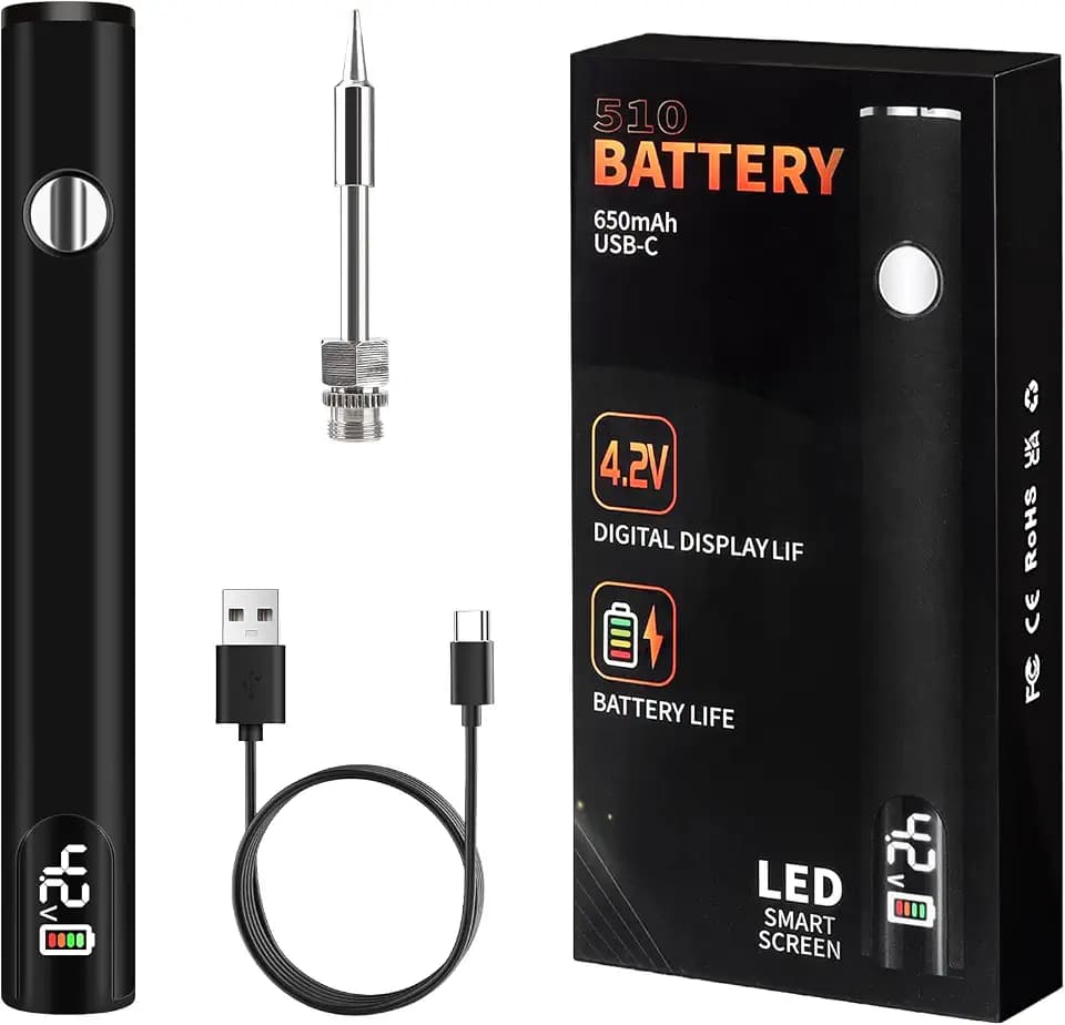 510 Thread Battery Cart Pen, W/Welding Pen Portable Electric Soldering Iron Kit, Adjustable Voltage USB Rechargeable, with 650mAh Battery for Home Appliance Electronics Repair (Black)