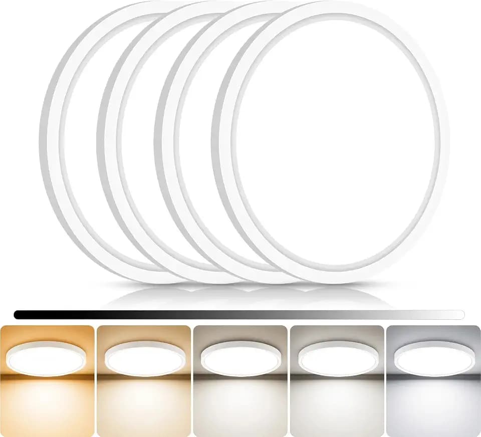 libtit 4Pack 7inch LED Flush Mount Ceiling Light, Dimmable & 5Color Temperatures (3000K-6500K), 15W Round Slim White Light Fixture for Closet Hallway Kitchen Bathroom Laundry